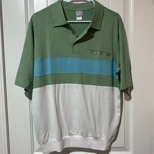 Haband Green and Blue Polo Shirt with Color-Block Design